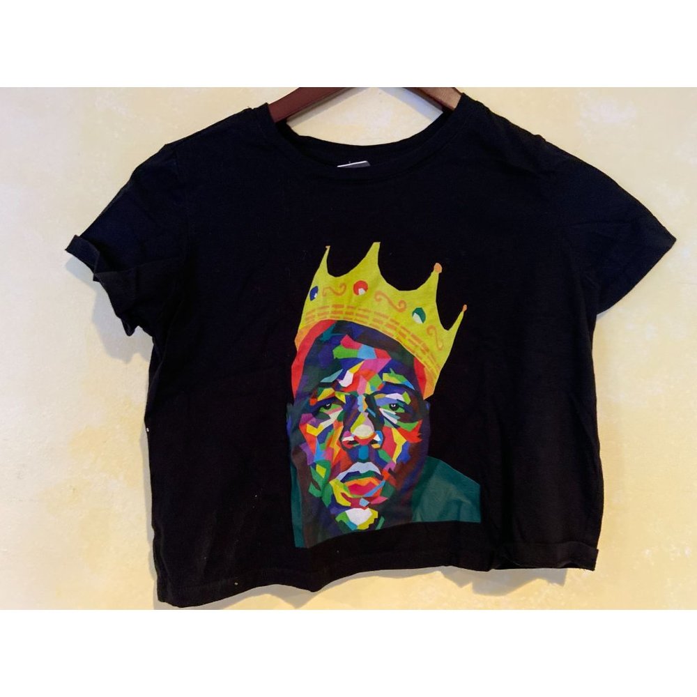 Girls Size 10-12 Biggie Smalls Black Cropped Shirt